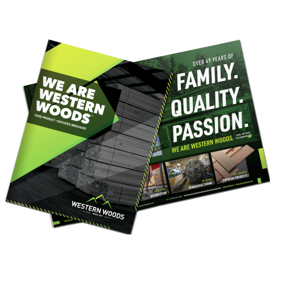 Western Woods 2020 Product + Services Brochure flat, spread beauty image.