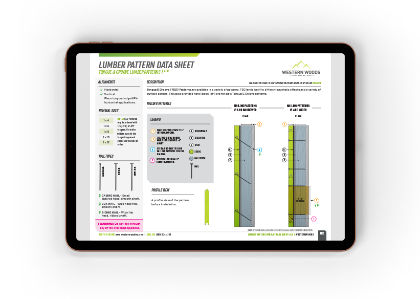A view of the back page of a Lumber Pattern Data Sheet presented on an iPad.