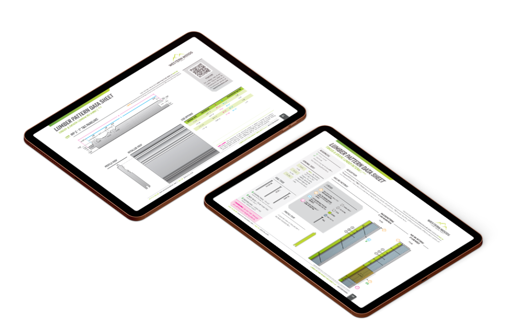 A view of the front and back pages of a Lumber Pattern Data Sheet presented on an iPad.